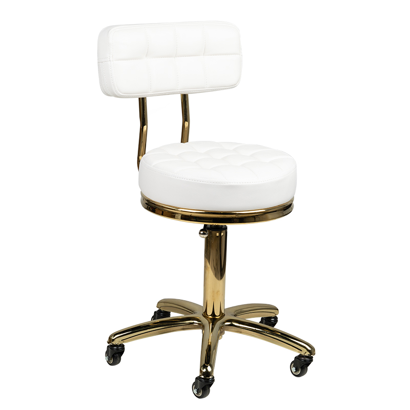 Kosmetikhocker Gold Weiß - Ergonomischer Frisierstuhl für Beauty & Wellness