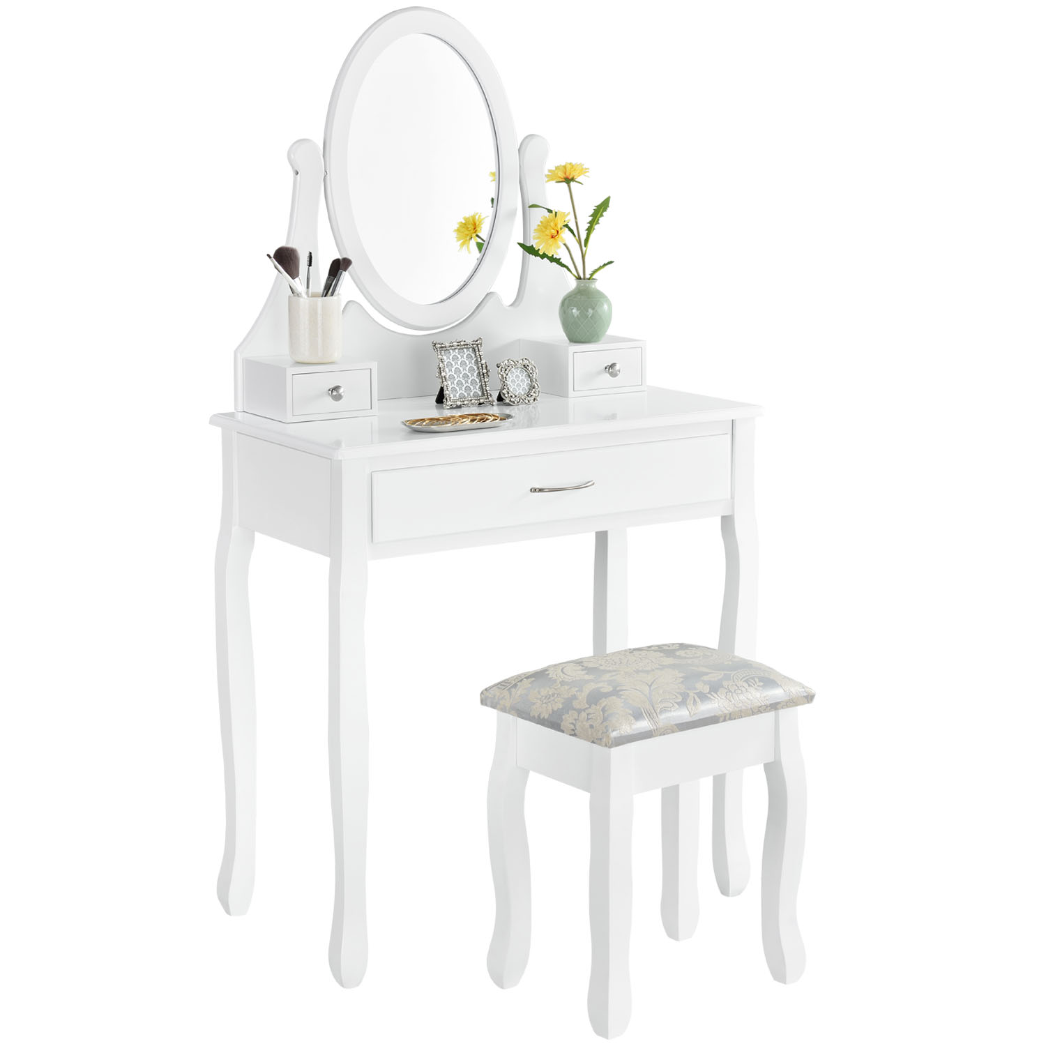 Eleganter Salon Schminktisch mit Spiegel und Hocker - 3 Schubladen