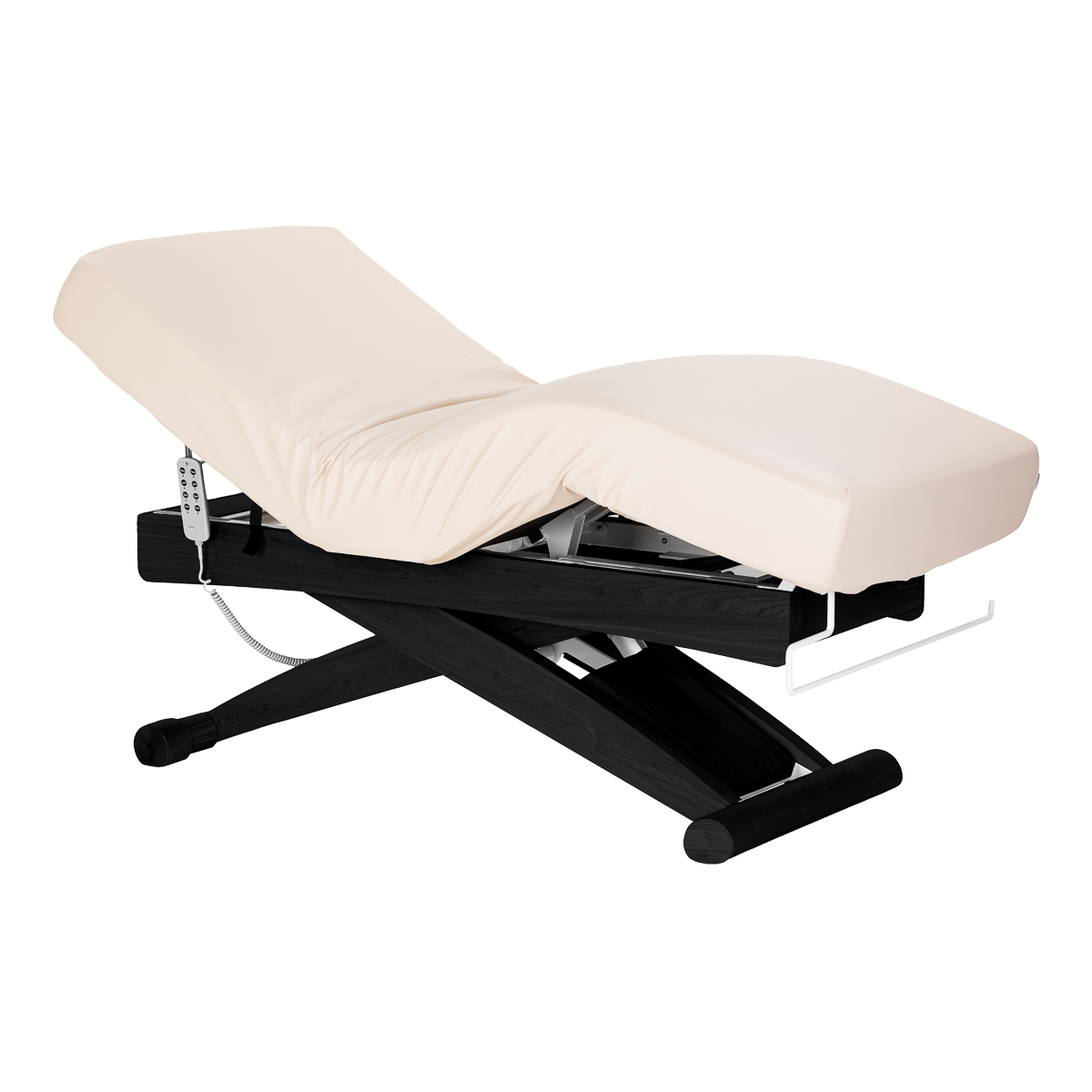 SPA-Liege Sillon Siesta cremefarben mit schwarzem Untergestell – Premium Friseur-Liege für Wellness & Entspannung