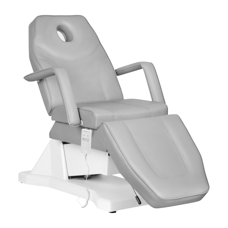 Elektrischer Kosmetikstuhl SOFT 1-Motor Grau – Premium Friseurstuhl mit Fußstütze