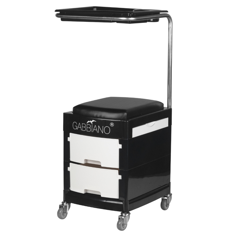Pediküre-Beistellwagen 16 Plus schwarz-weiß | Kosmetikhocker mit Stauraum