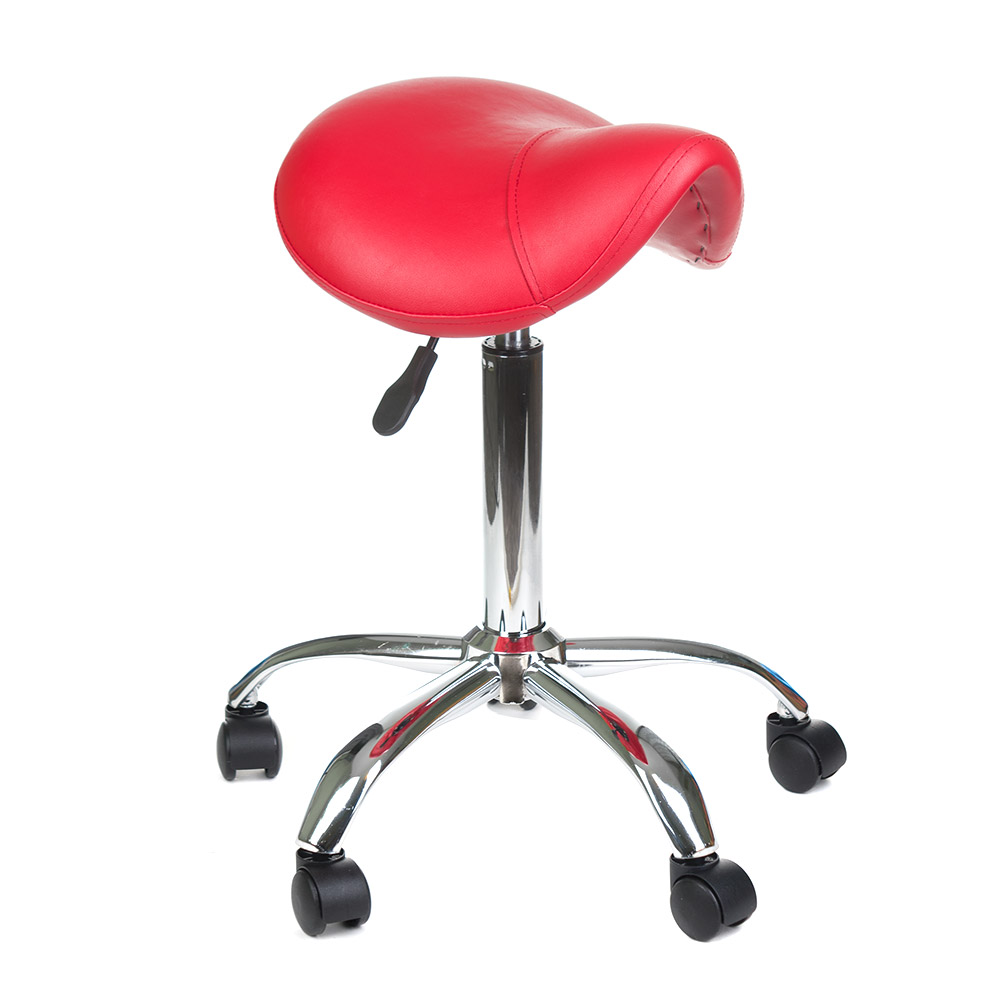 Friseurhocker Premium Rot - Hydraulischer Arbeitshocker für Salons