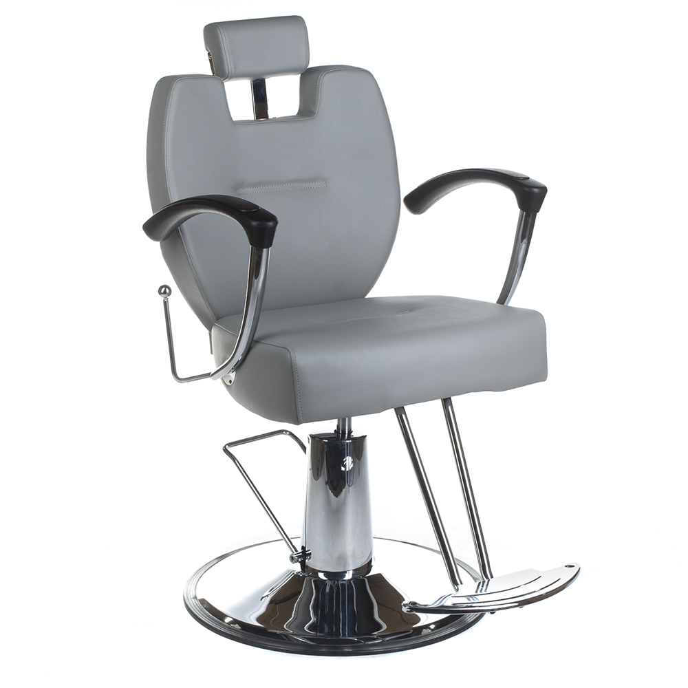 Eleganter Barberstuhl Hellgrau - Hydraulisch verstellbar mit Chromfuß