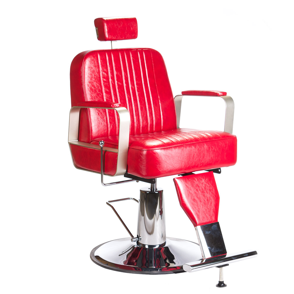 Eleganter Barberstuhl Rot - Hydraulische Höhenverstellung & Chromgestell