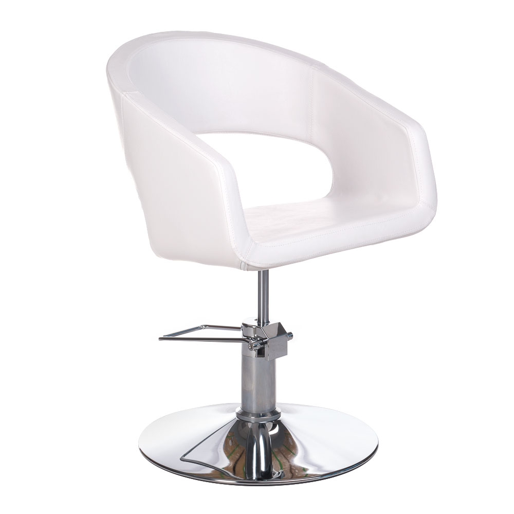 Weißer Friseurstuhl hydraulisch verstellbar - Moderner Salonstuhl