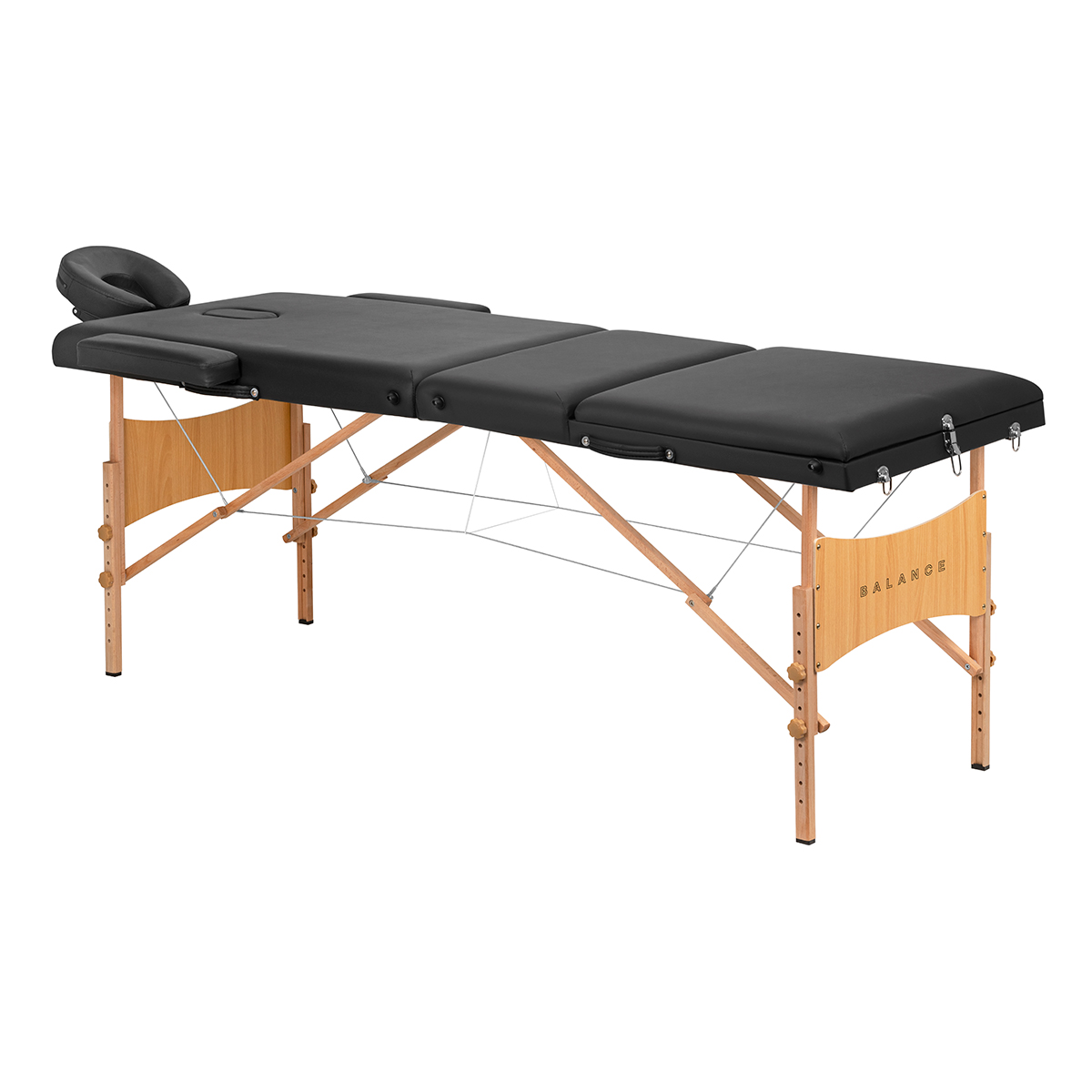 BALANCE Massageliege klappbar Holz 3 Segmente 190x70 Schwarz