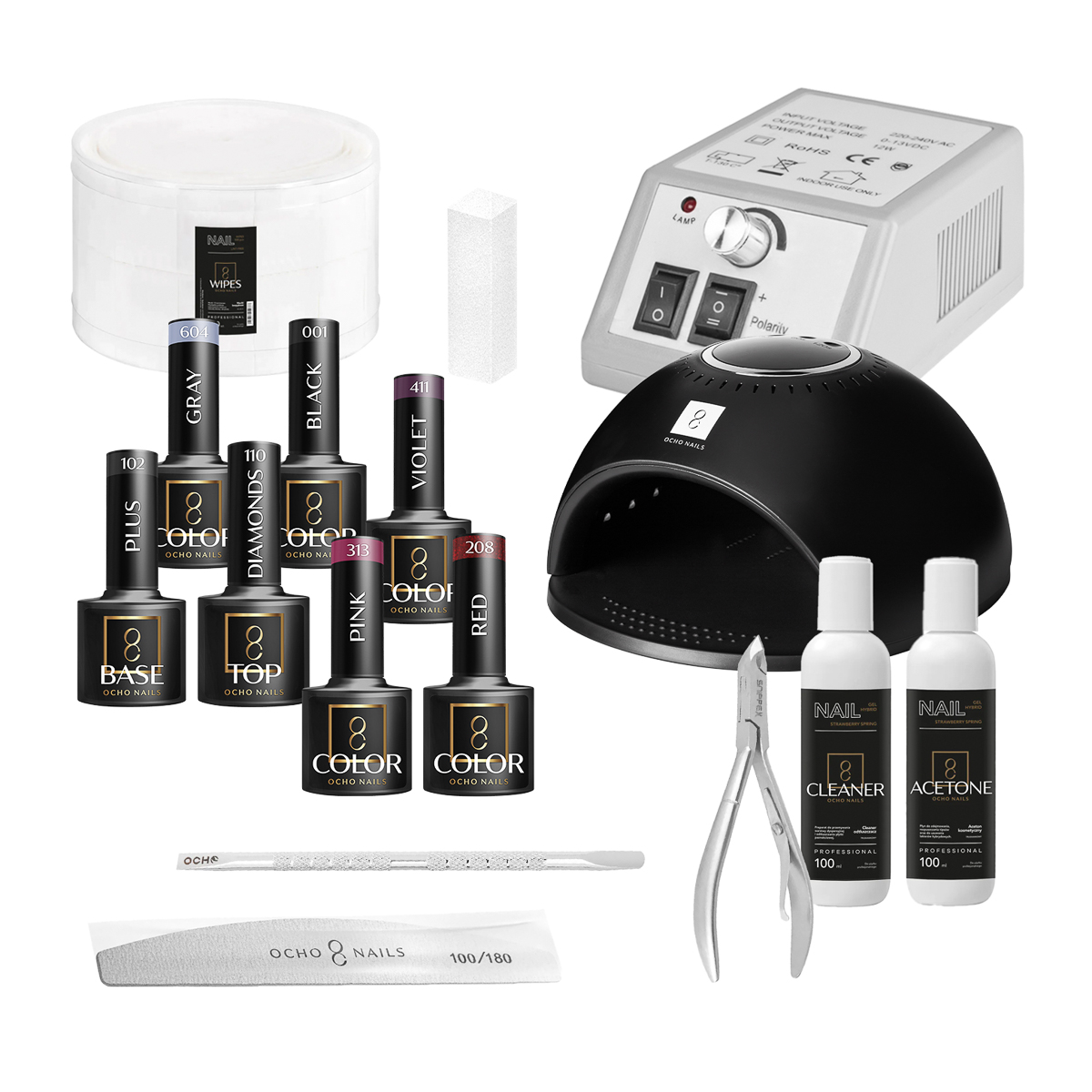 OCHO NAILS Hybrid-Starterkit 2 – Komplettset mit UV-LED Lampe