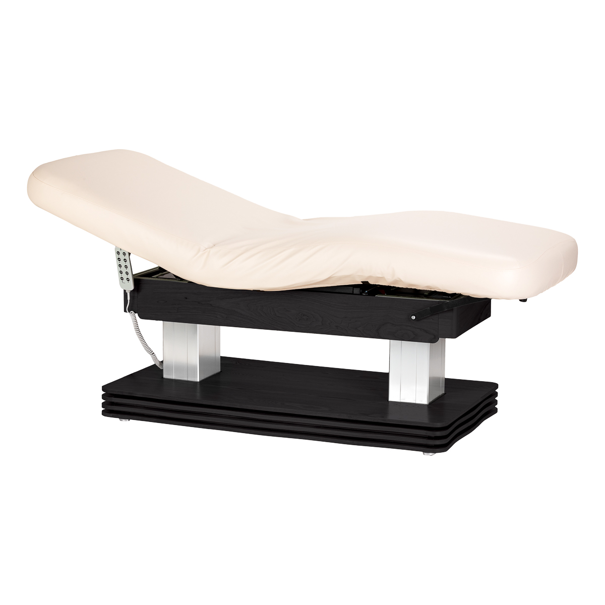 SPA-Liege Sillon Comfort in Creme mit schwarzem Stahlgestell – Wellness Liegestuhl für Friseur & Kosmetikstudio