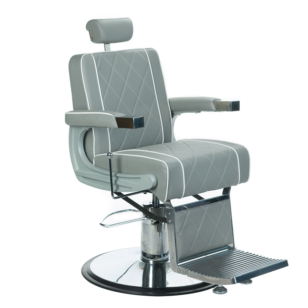 Professional Hellgrauer Barberstuhl mit Hydraulik - Salon Premium