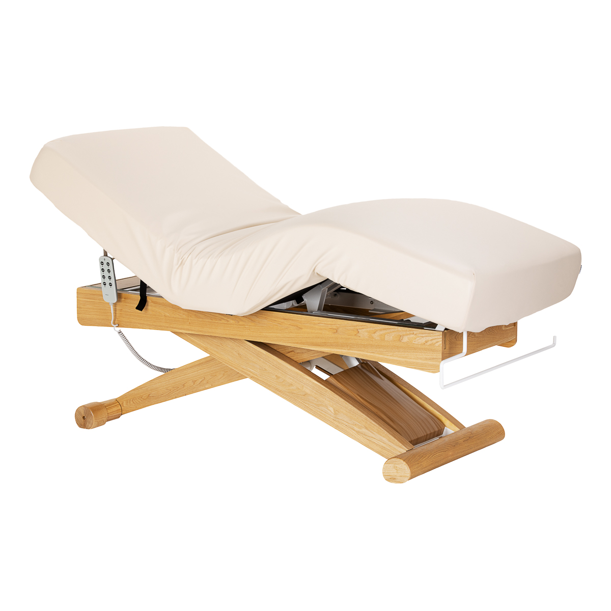SPA-Liege Sillon Siesta creme - Wellness Liege mit hellbraunem Gestell für Friseur & Kosmetik