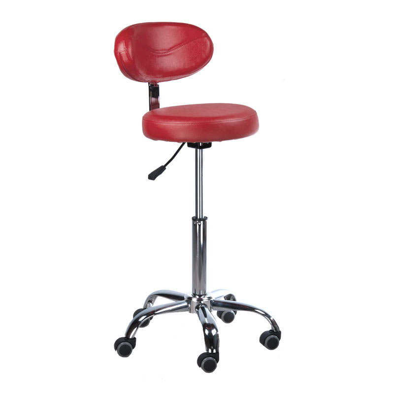 Premium Arbeitshocker Rot mit Rückenlehne - Friseurhocker höhenverstellbar