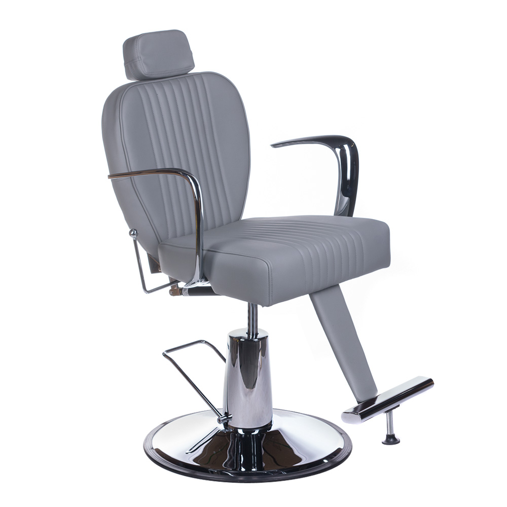 Barberstuhl Premium Hellgrau - Hydraulisch höhenverstellbar mit Kopfstütze